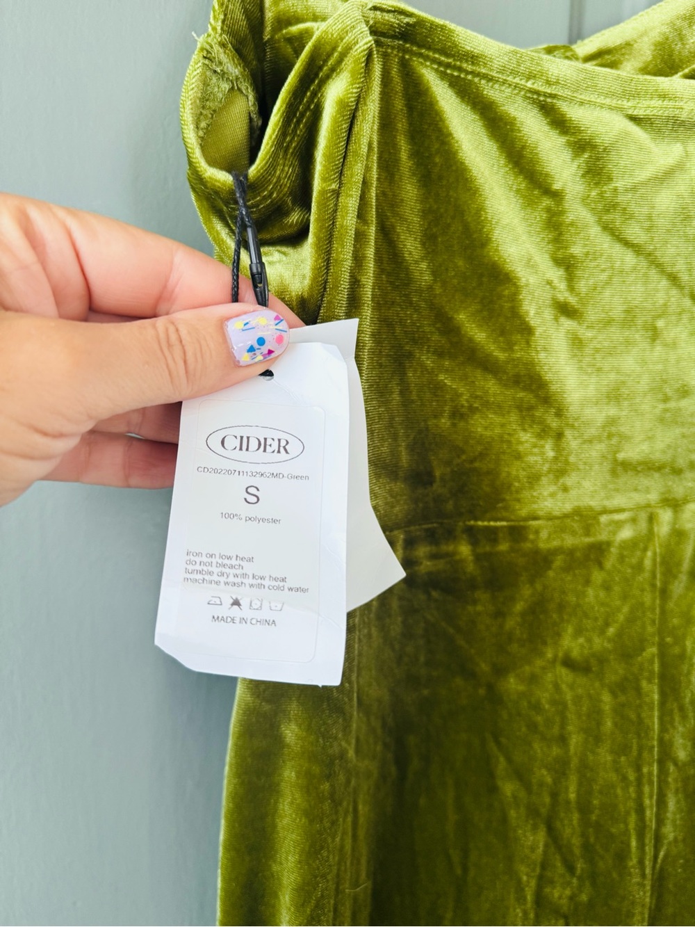 Cider Olive Green Velvet Ruched Midi Dress - Picture 6 of 6